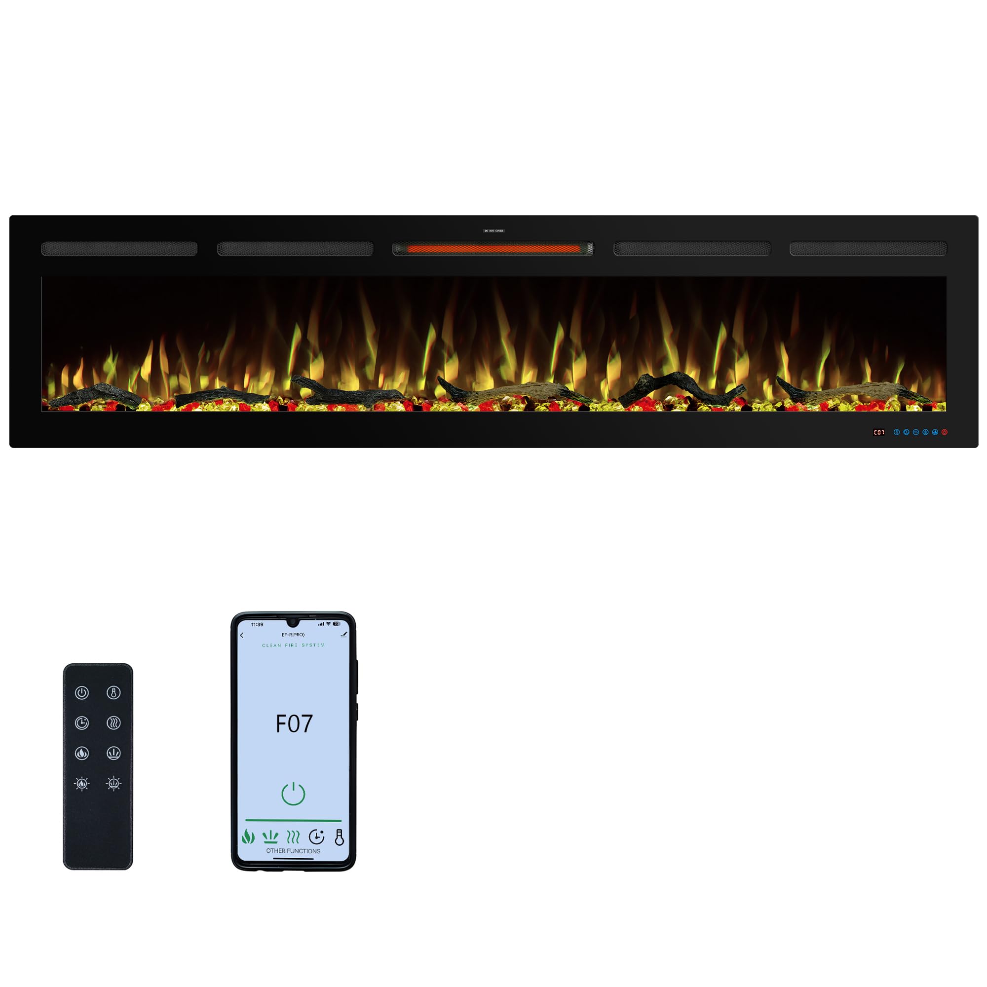Kentsky 74" WiFi Electric Fireplace Inserts, Recessed and Wall Mounted Fireplace Heater W/Adjustable Flame Color & Brightness, Thermostat, 9H Timer,