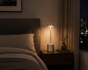 Coverzone Şarjlı LED Masa Lambası – 3 Işık Sıcaklığı ve Parlaklık Ayarı, Dokunmatik Kontrol, Yüksekliği 34.5 cm, Alt Tabanı 8 cm – Şık ve Modern Tasarım, Kullanım Kolaylığı | YMN-8 (Silver) [Enerji Sınıfı A]