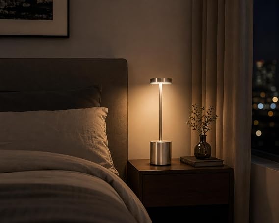 Coverzone Şarjlı LED Masa Lambası – 3 Işık Sıcaklığı ve Parlaklık Ayarı, Dokunmatik Kontrol, Yüksekliği 34.5 cm, Alt Tabanı 8 cm – Şık ve Modern Tasarım, Kullanım Kolaylığı | YMN-8 (Silver) [Enerji Sınıfı A]