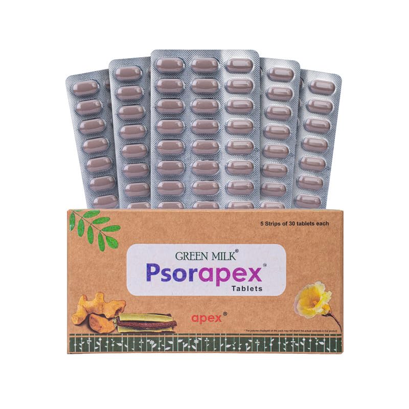 Image of Green Milk Psorapex Tablets | Ayurvedic Skin Wellness Supplement | Supports Psoriasis-Prone Skin & Internal Balance | Helps Maintain Natural Detox & Immune Harmony | Herbal Care Formula | 5x30 Tablets