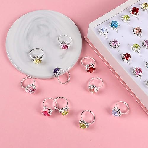 Miniatura 5 de 36 anillos para niñas pequeñas anillos de joyería ajustables para niños anillos de gemas en caja anillos coloridos regalo para niñas simulación
