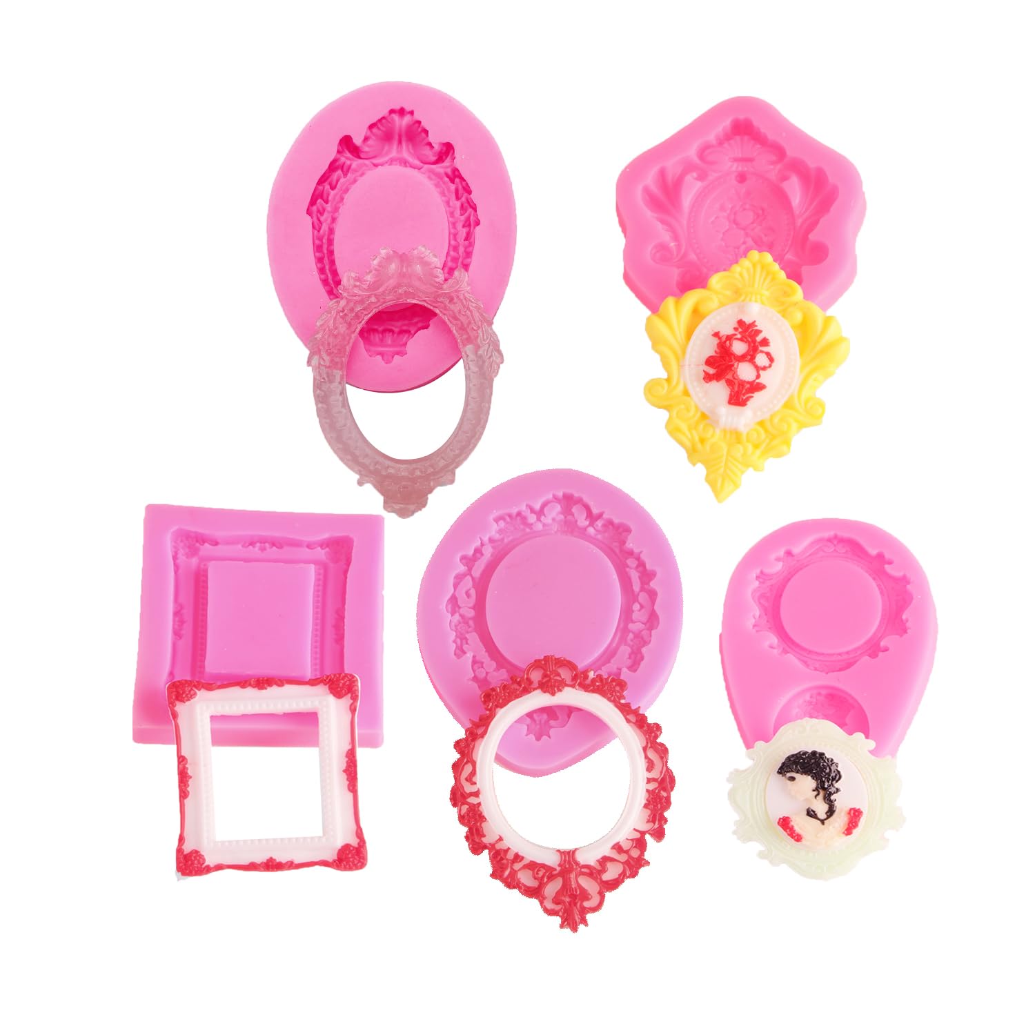 AMZTOART 5pc Frame Silicone Mold Polymer Clay Chocolate Fondant Sugarcraft Sugar Craft Molds DIY Cake Safe