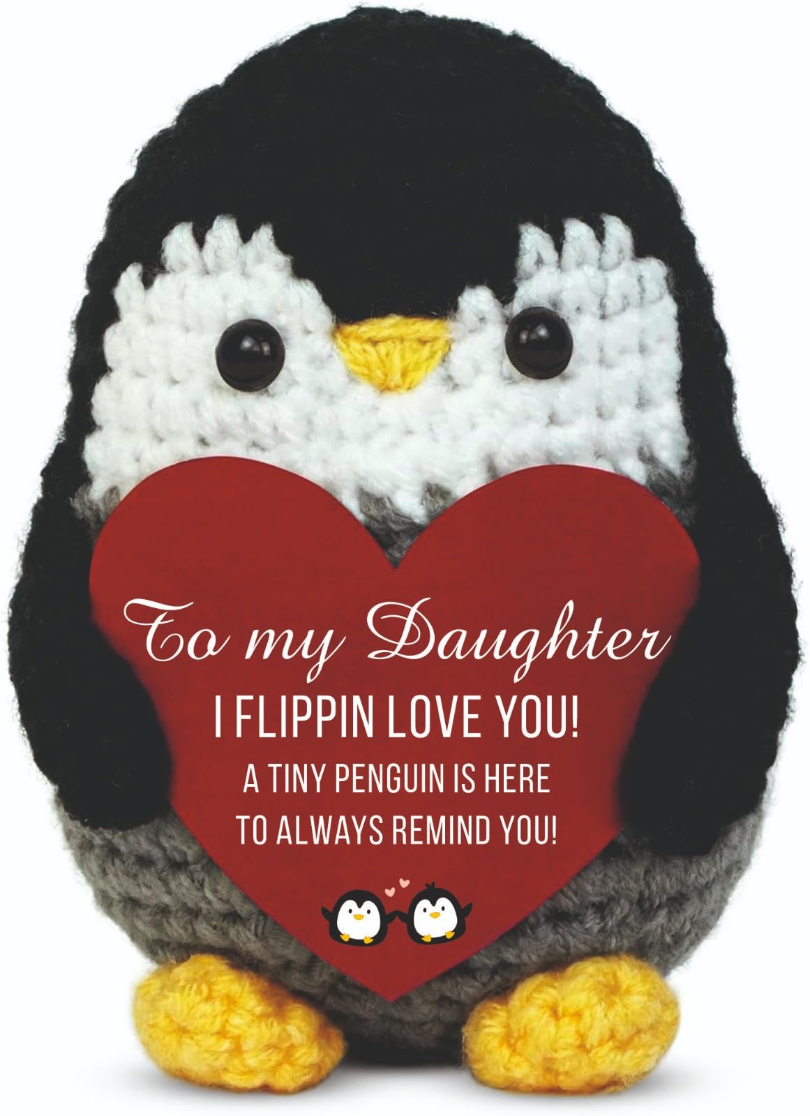 Velenti Black Valentines Day Handmade Crochet Penguin Gift For Daughter – “Daughter, I Flippin Love You!” – Heartfelt Keepsake, Birthday, Christmas, Graduation Gift