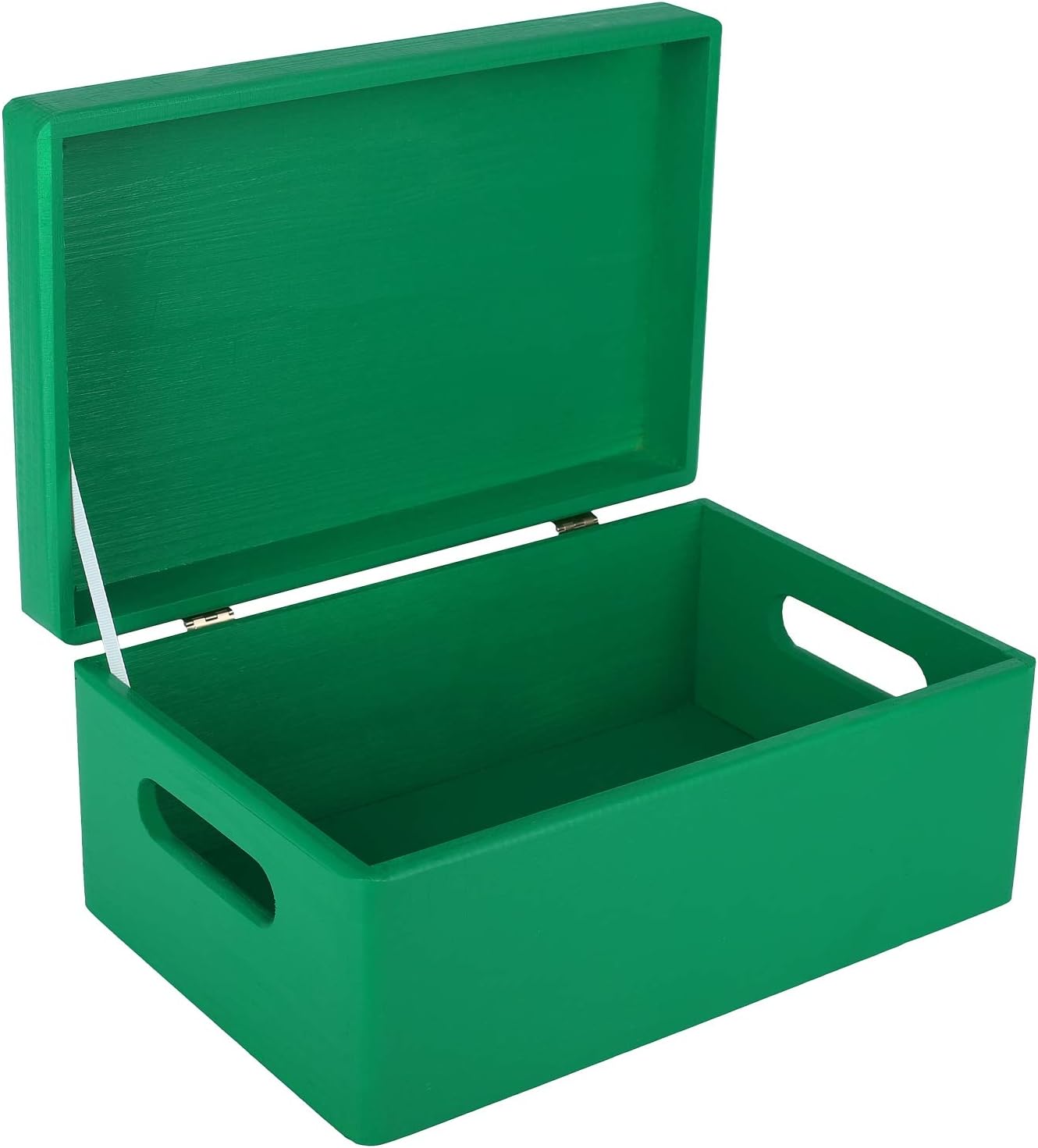 Large Green Plain Wooden Storage Box | 30 x 20 x 14 cm (+/-1 cm) | Hinged Lid & Handles | Gift Christmas Xmas Box Kitchen Storage | UNSANDED Wood Keepsake Memory Craft Chest