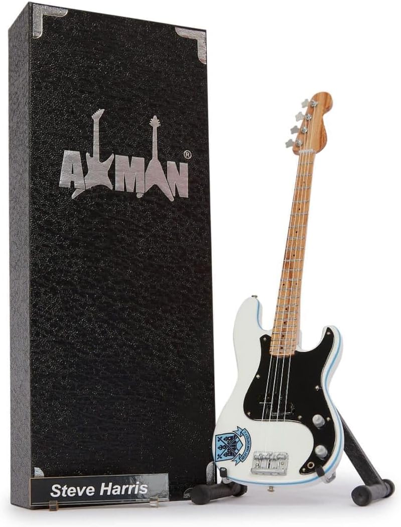 Axman Steve Harris (Iron Maiden) Bass Guitar Miniature Replica Music Gift 1/4 Scale Includes Display Box Name Tag Miniature Guitar Stand