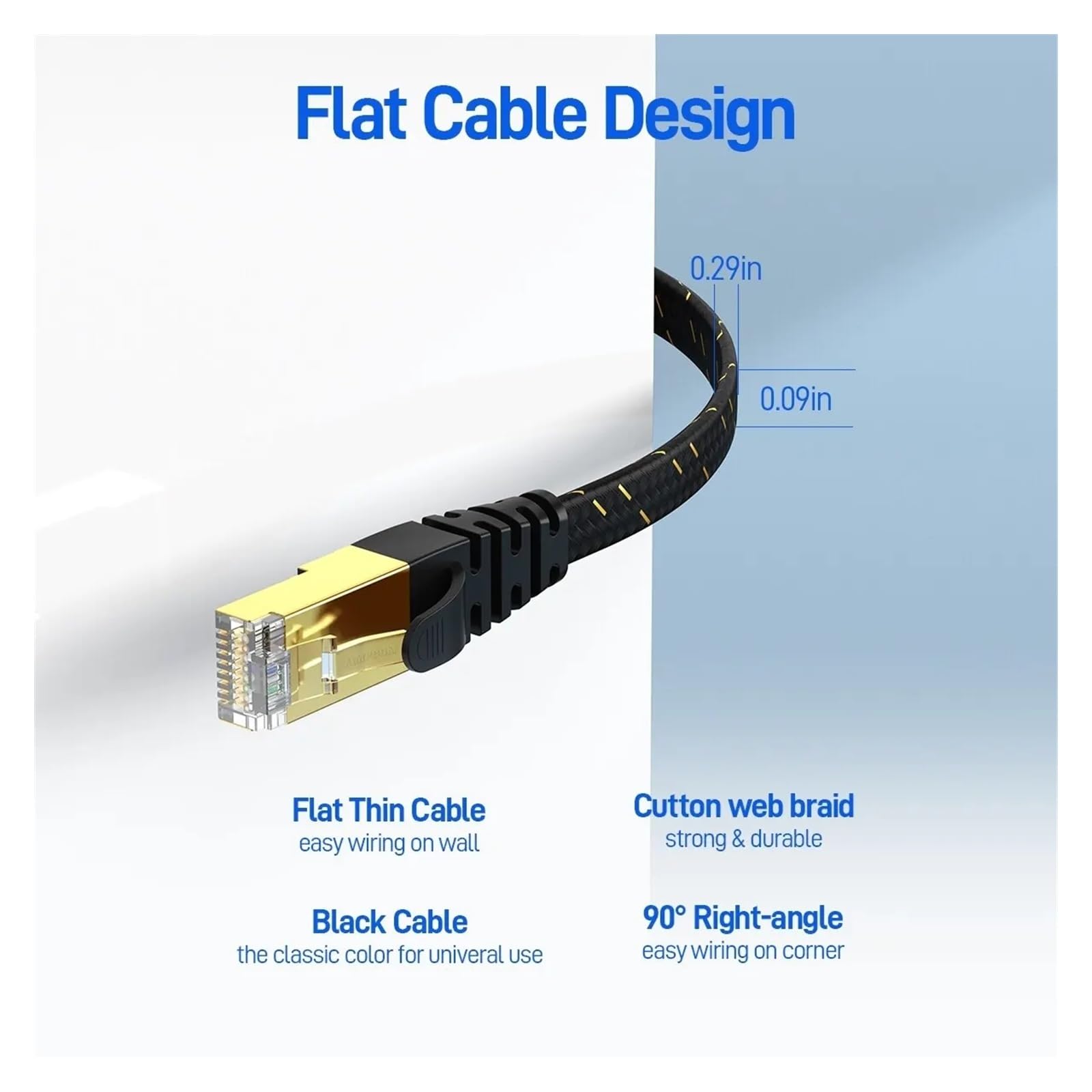 Cavo Ethernet CAT7 Cavo LAN piatto SFTP rotondo RJ45 Cavo di rete Cat 7 Cavo Internet compatibile con router modem PC P; cavo patch S/4 (30 m, PVC nero)