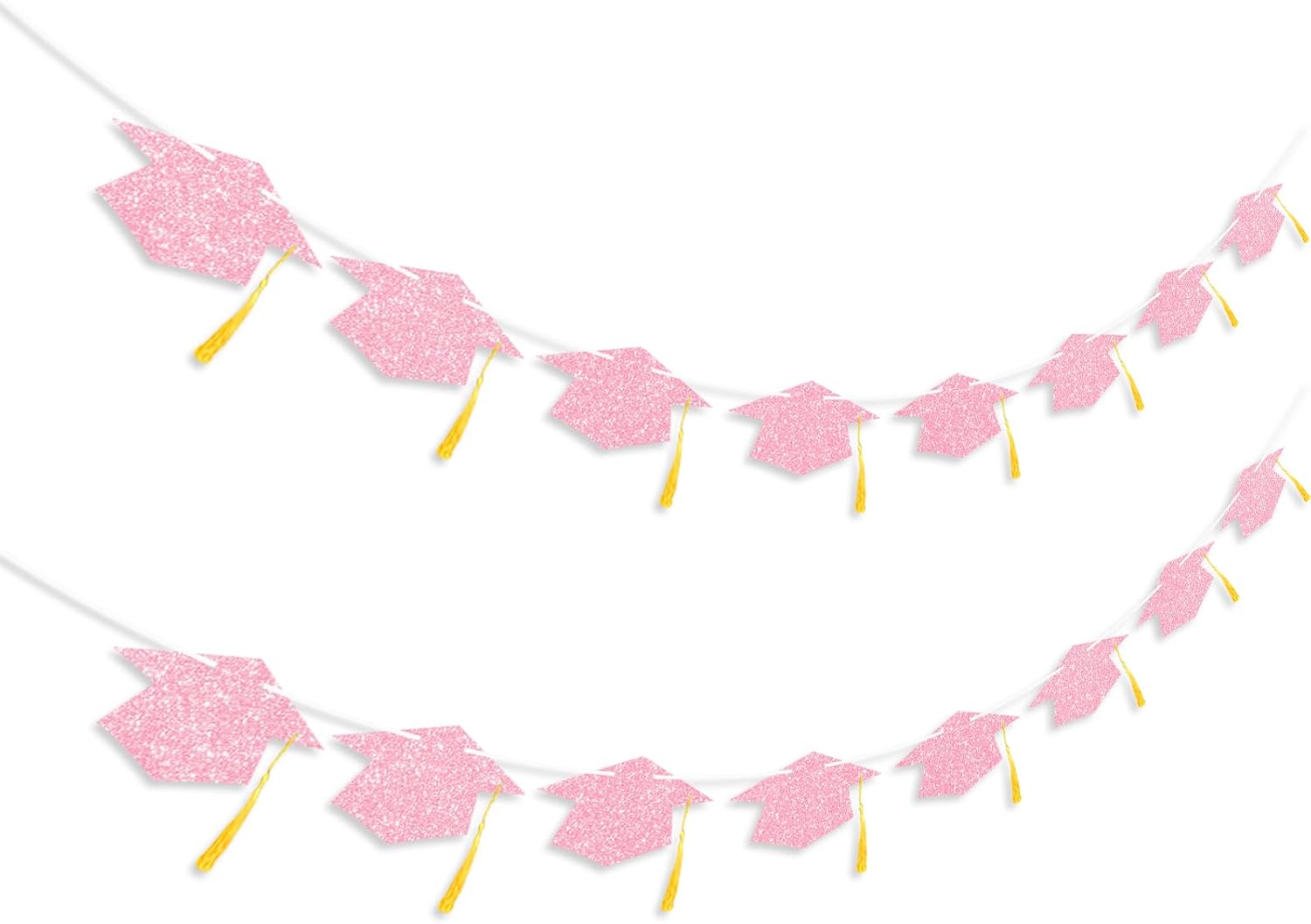 Graduation Decorations Class of 2026 Pink Graduation Cap Banner with Tassel Prestrung Glitter Congrats Grad Banner for Senior High School College Grad Party Decorations 2PC