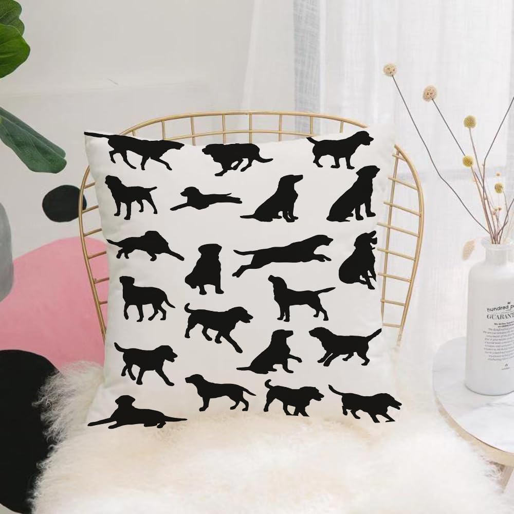 HYMSXW Cushion Cover,Throw Pillow Case Home Decorative for Living Room Bedroom Sofa Chair 20X20 Inch,Labrador,Black Silhouettes of Pets in Various Positions Friendly,Pillowcase 50X50cm