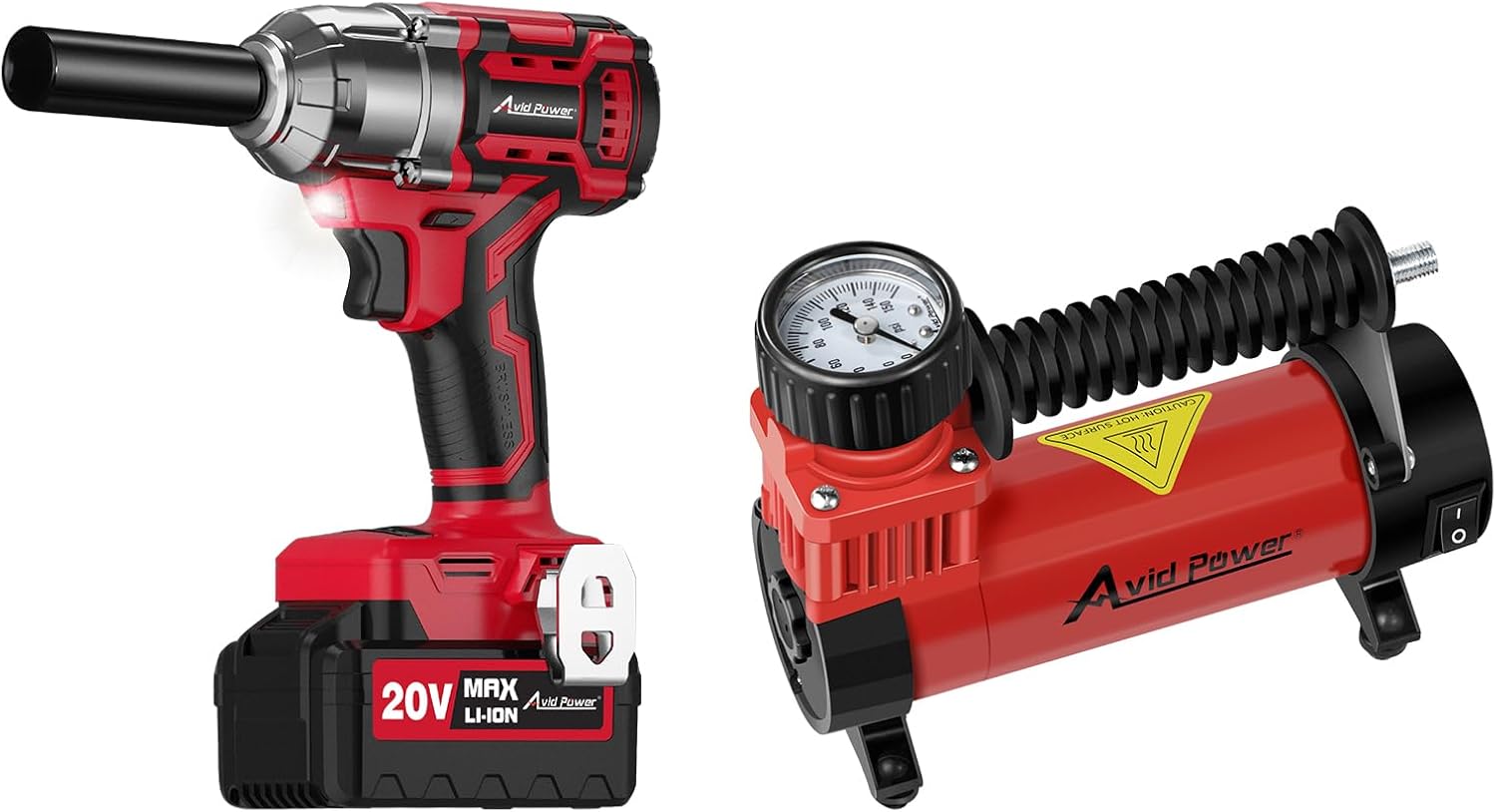 AVID POWER 20V Cordless Impact Wrench Bundle with 12V Analog Copper Motor Air Compressor