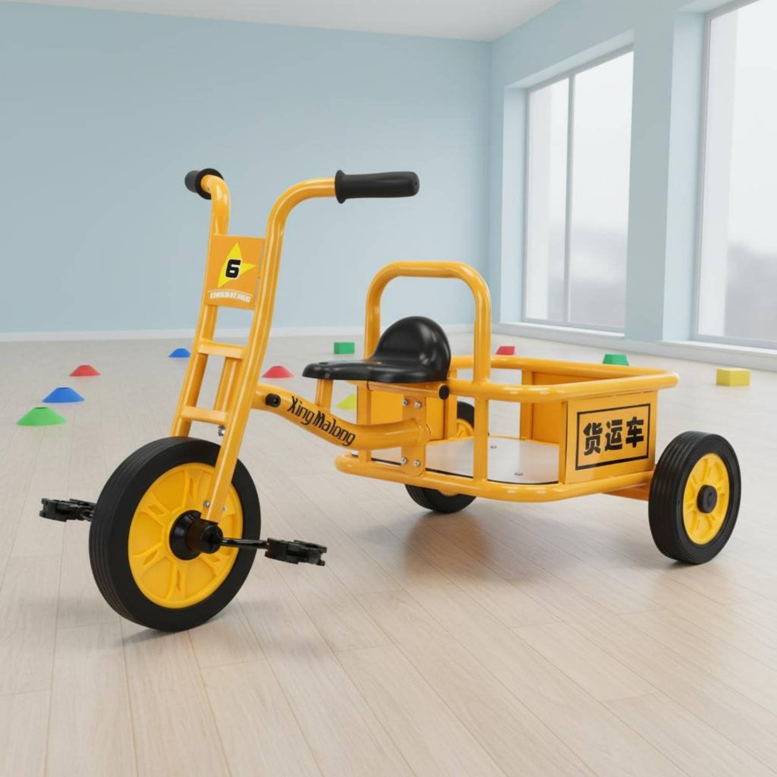 Kinder Dreirad Tricycle Kinderfahrzeug Kinderrad Kinderspielfahrzeug mit Komfortsitz Antikipp Design Und Hinterem Transportplatz für Kindergarten Spielhof Wohngebiet, Gelb