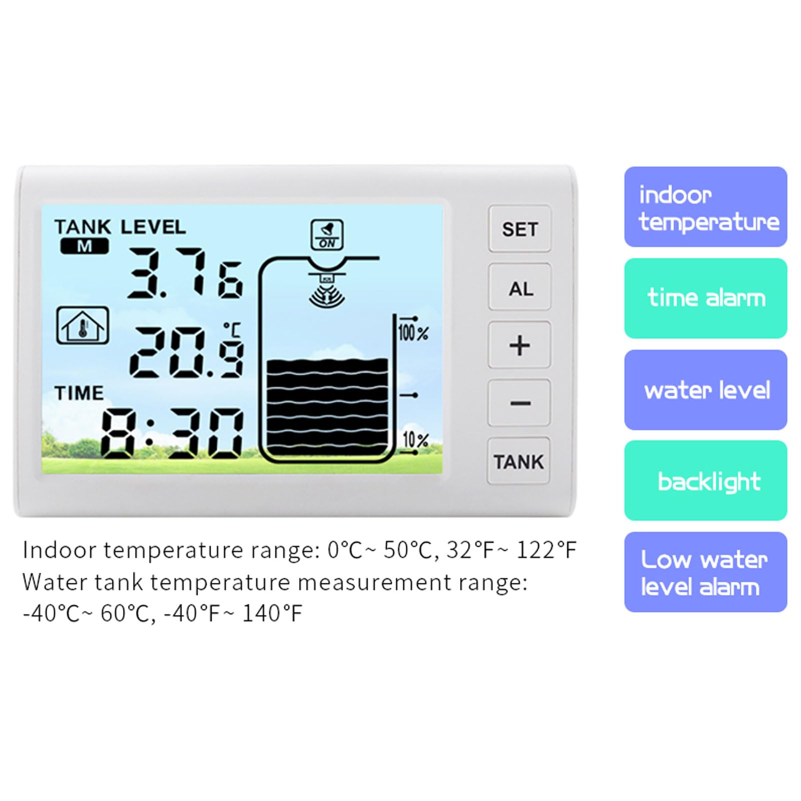 Sensor Ultrasónico de Nivel de Agua, Medidor de Nivel de Líquido Inalámbrico WiFi de Alta Precisión, Pantalla LED, Alarma Alta y Baja de 110 a 230V