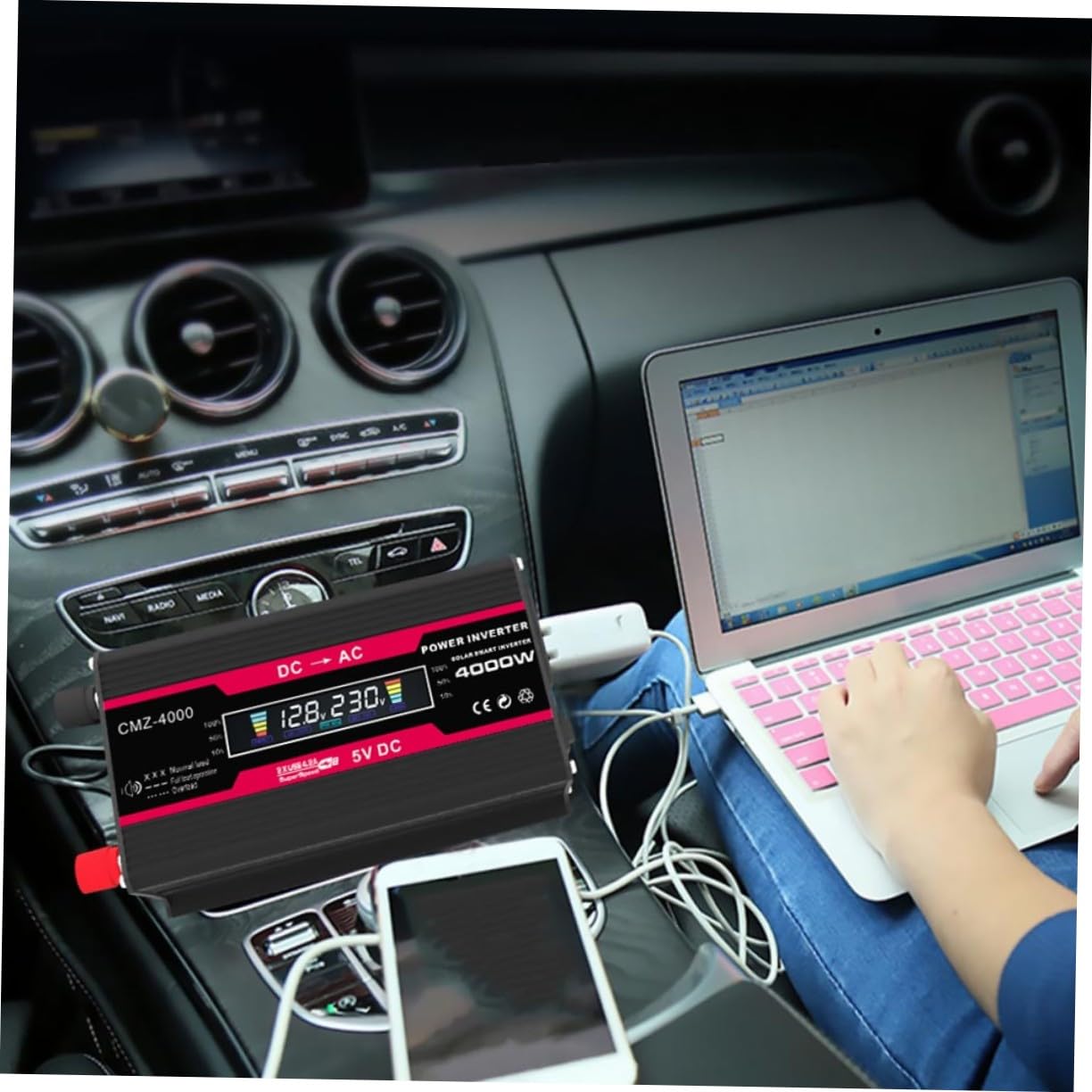 TOYANDONA Inversor de Coche Convertidor de Corriente Pantalla LCD Digital y USB para Uso Camping