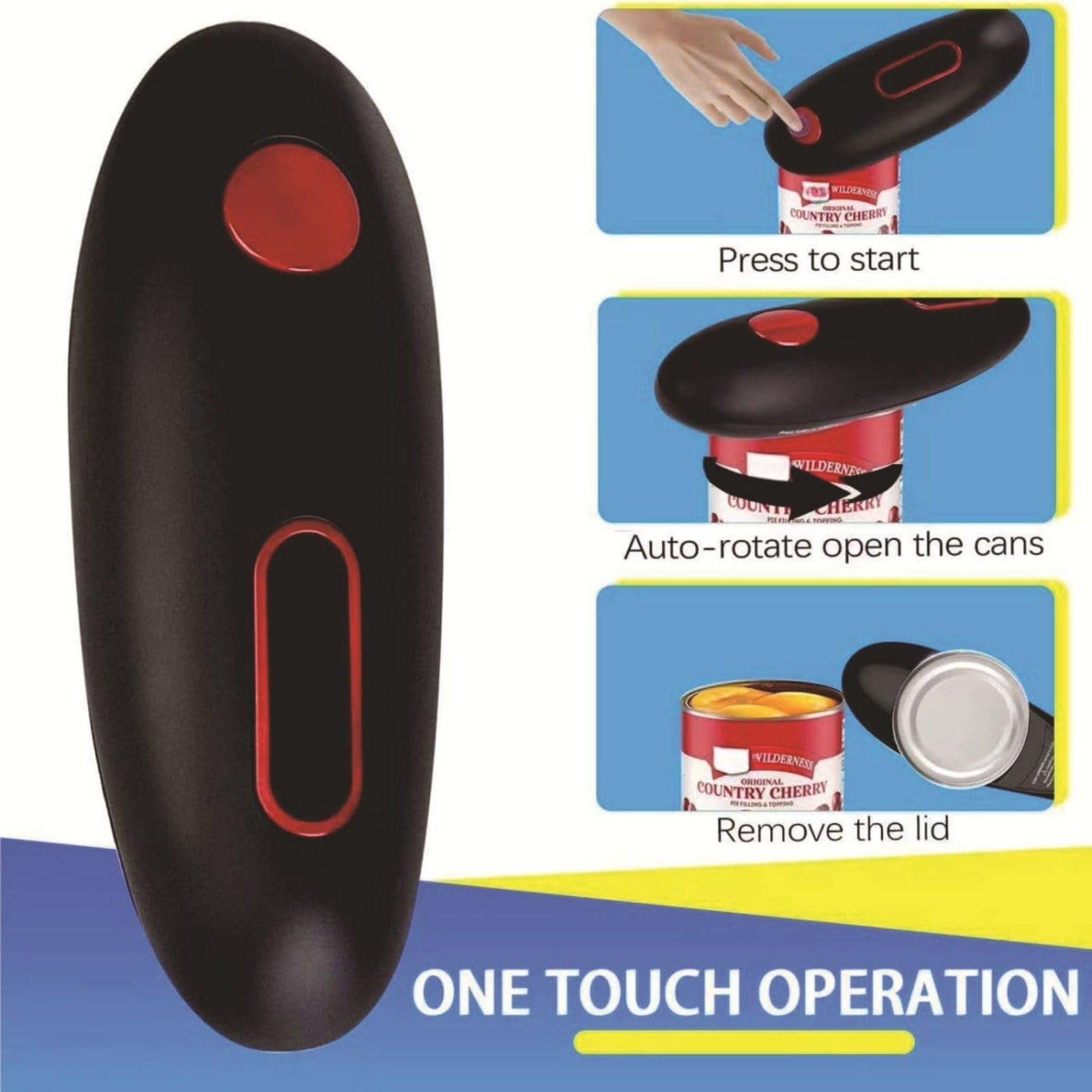 Electric Can Opener, No Sharp Edge Can Opener, One-Touch Electric Can Opener with Auto Shut, Kitchen Gadgets Electric Can Openers Smooth Edge Automatic (one size,black)