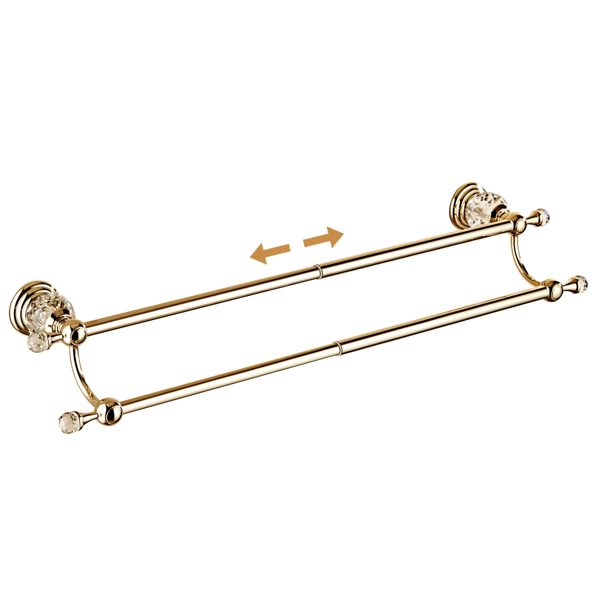 Golden Double Towel Rack,Adjustable Towel Holder Gold Crystal Bathroom Towel Bar