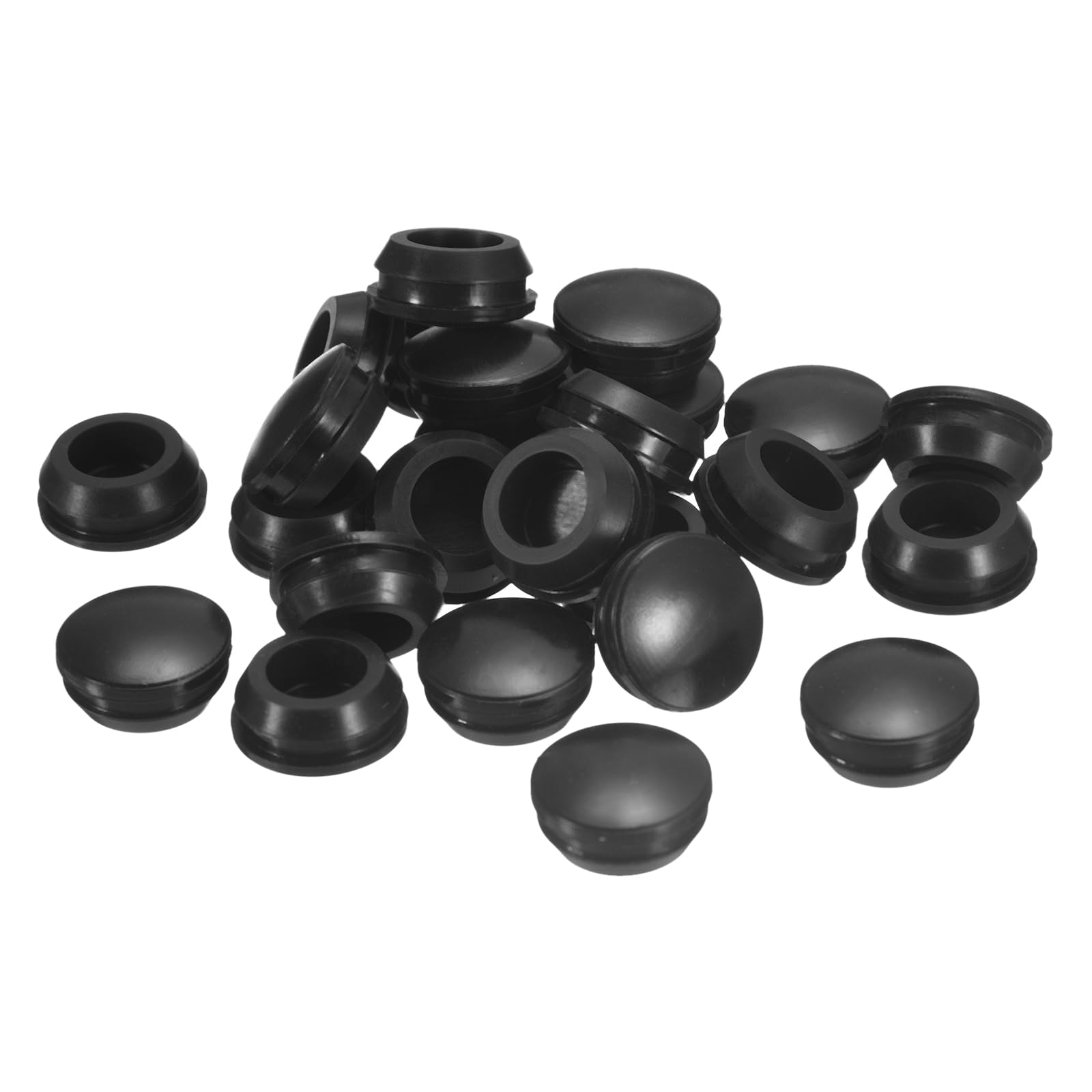 QUARKZMAN 25 Stück Silikonstopfen, runde Gummistopfen zum Einrasten in 14-15 mm Löcher, wasserdichte Lochstopfen für Metallrohre, Möbel-Endkappen, Schwarze Einsätze