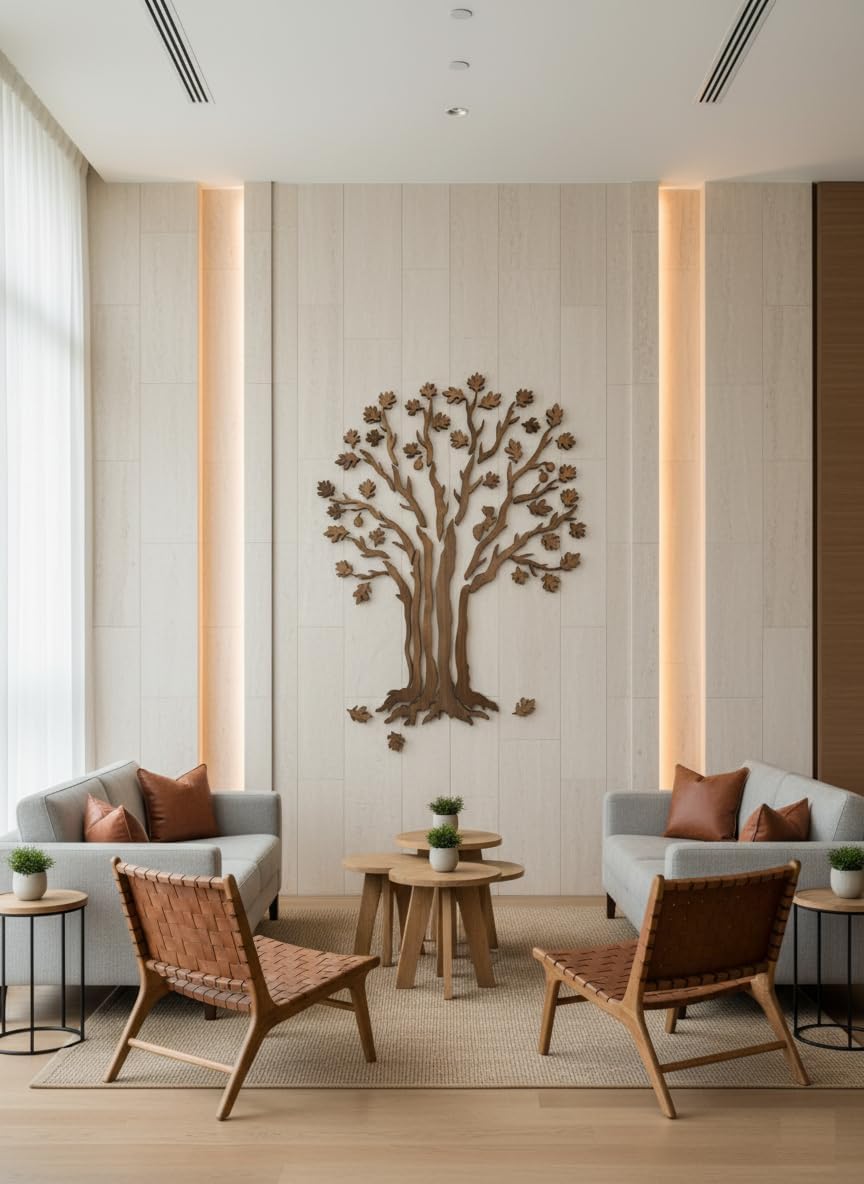 Nature-Inspired White Oak Tree Wall Art, Bronze, 39 x 59 | Rustic Forest Decor, Squirrel & Acorns, Handcrafted Wooden Silhouette, Farmhouse/Cabin, 39 x 59