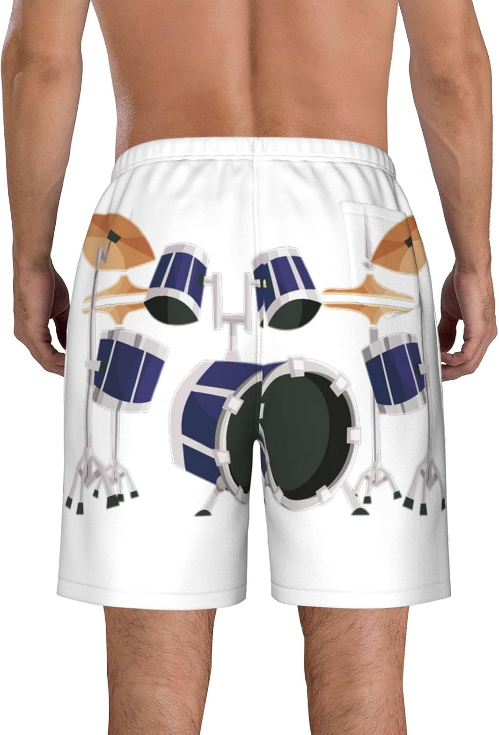 Jazz Drum Print Men's Hawaiian Beach Shorts Elastic Novelty Summer Casual Shorts with Pocket