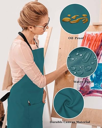 Miniatura 4 de Delantal impermeable con 2 bolsillos, color verde azulado, ajustable, para hombre y mujer, para hornear, cocinar, restaurante, barbacoa, 26.5 x 35