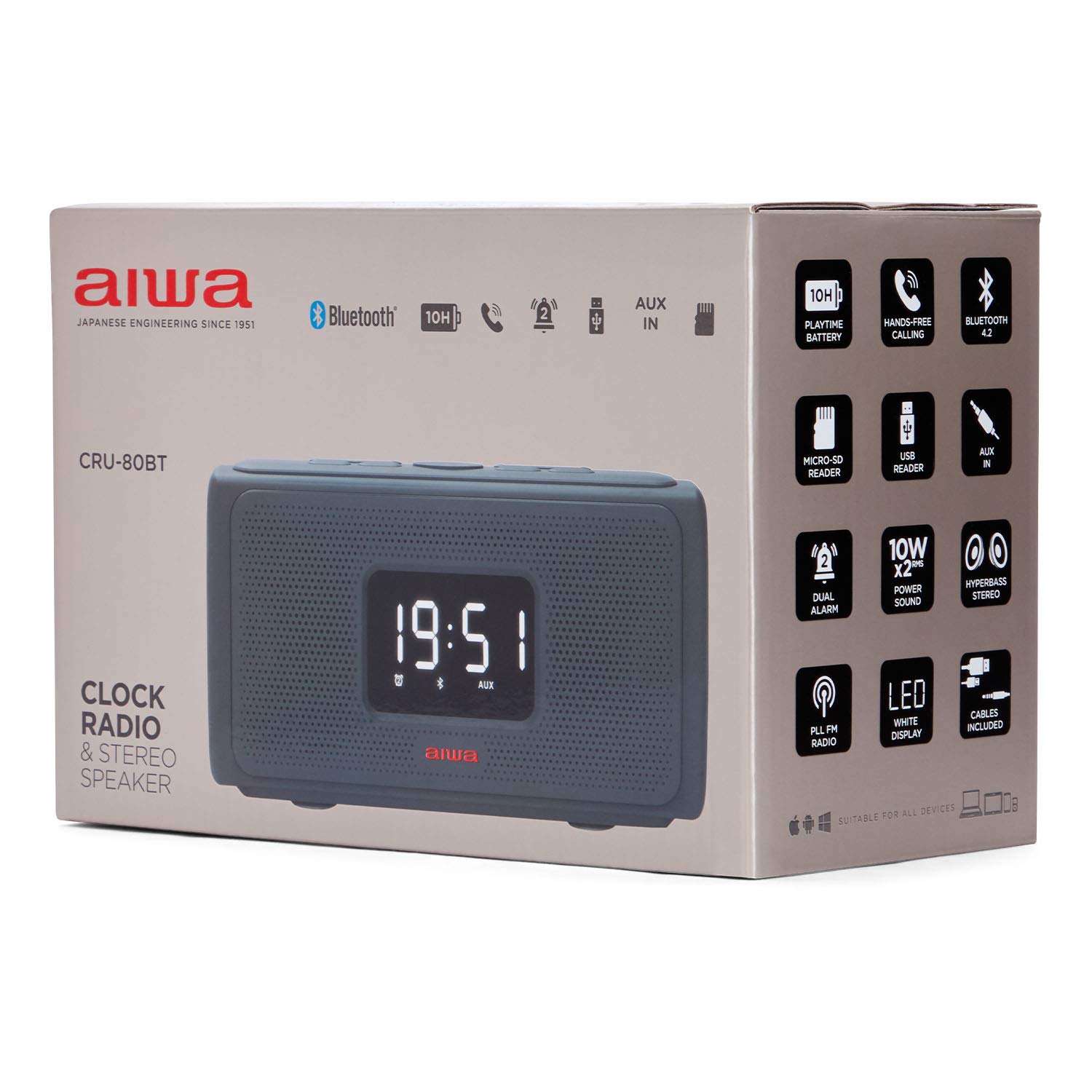 Aiwa CRU-80BT: Altavoz Bluetooth con Radio Reloj