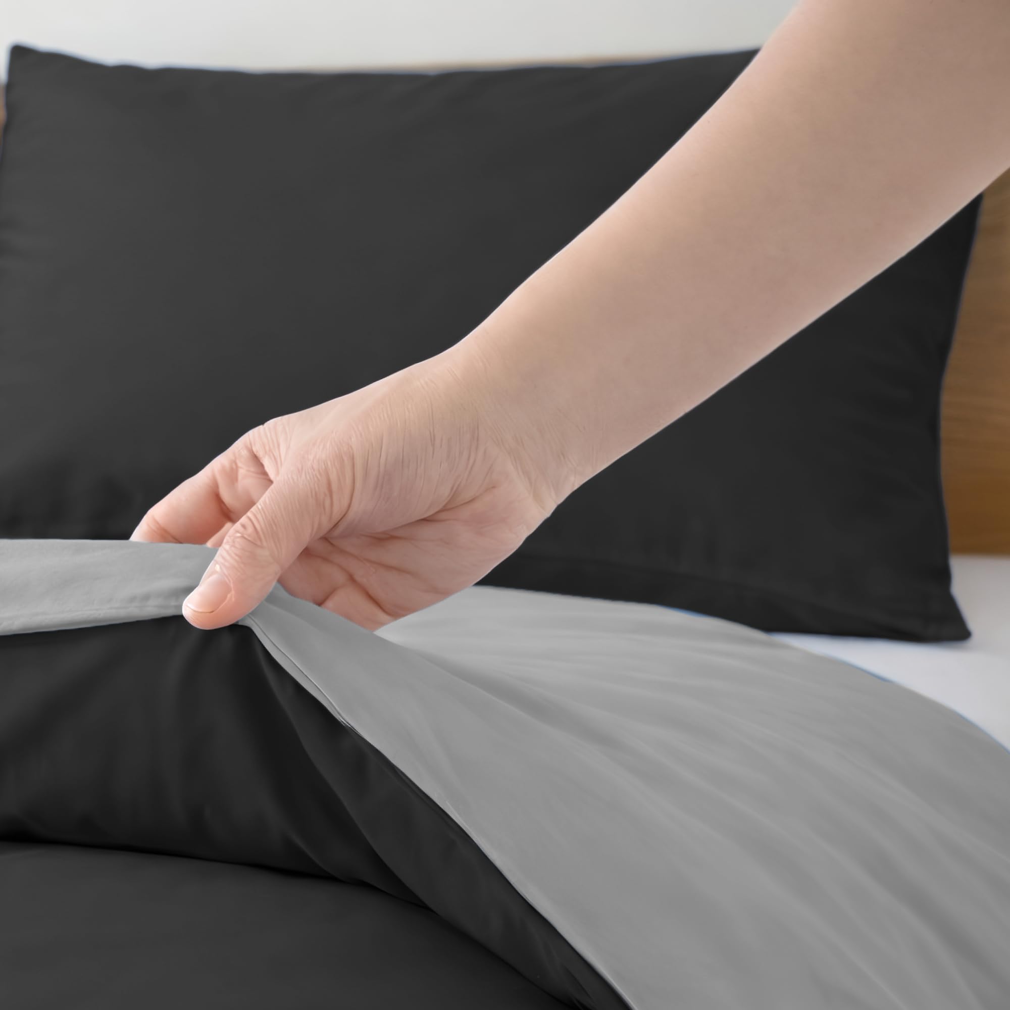 Twinzen Funda Nordica Cama 135 x200cm Reversible Gris Oscuro/Gris Claro, con 1 Funda de Almohada de 50x70 cm - Fundas Nordicas Cama 135 Microfibra - Oeko-Tex