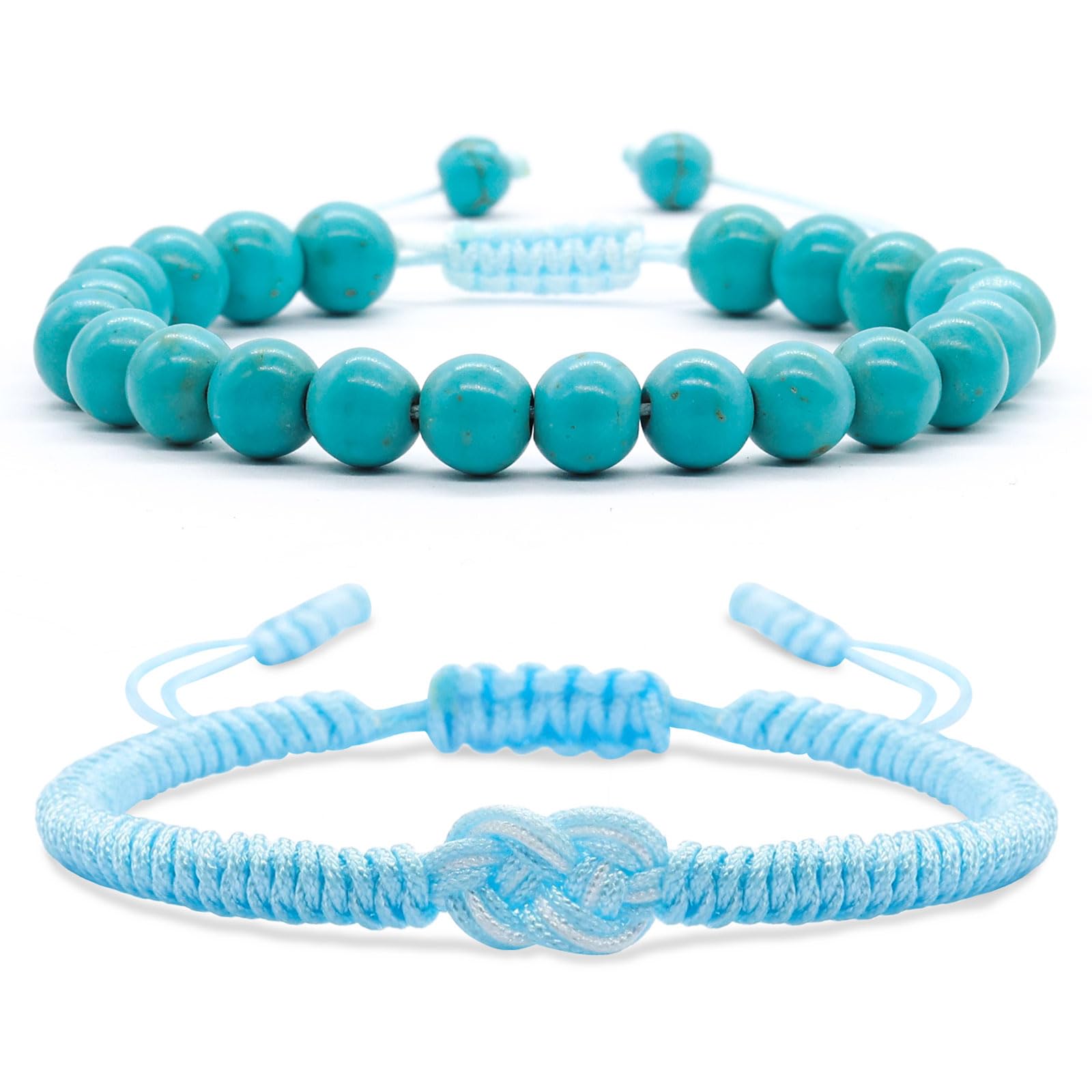8mm Natürliches Türkis Edelstein Geflochtene Armband, Handgefertigt Einstellbares Blaues Glücks-und Schutz-Armband Fernbeziehung Paar/Freundschafts/Partner Armbänder Schmuck Geschenk