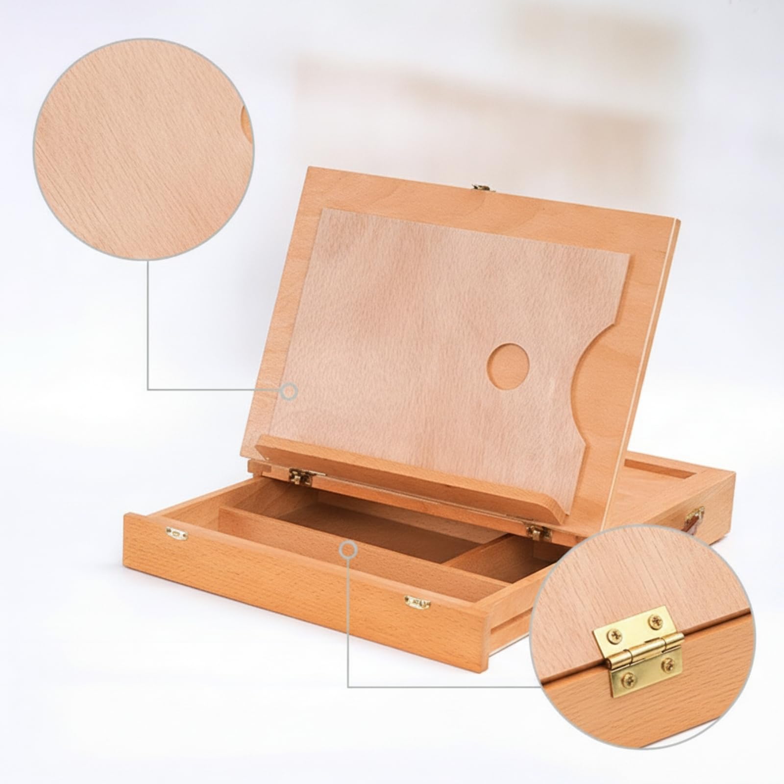 perfk Caballete de Arte Portátil Caballete Mesa Caja Dibujo Organizador Pintura con Tapa Plegable y Ángulo Regulable Madera Adecuado para Estudiantes Artistas Clases Estudio Exteriores
