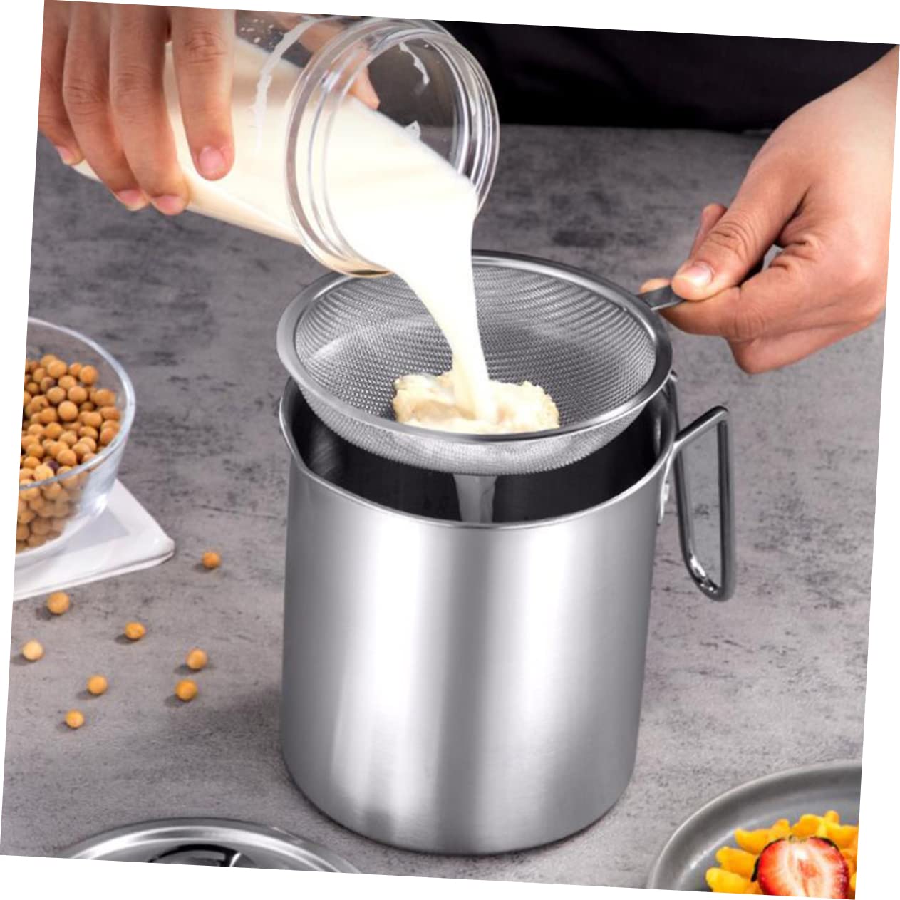 Anneome Contenitore Per Grasso Filtro Maglia Fine Separa Di Cibo Da Olio Di Cottura Manico in Acciaio Inossidabile Antiscivolo Design Coperchio Per Sporco Facile Da Pulire