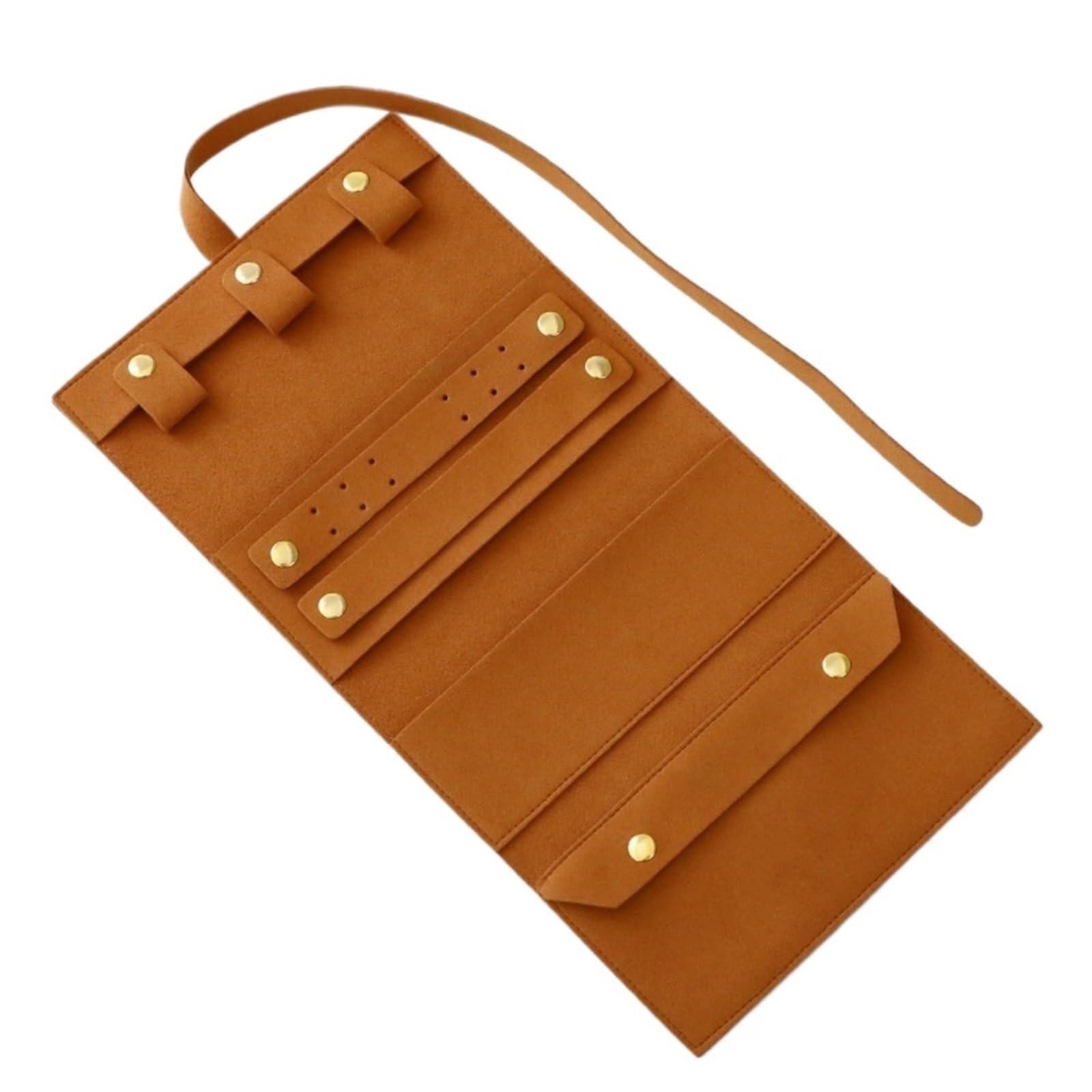 RUWLFE 1Pcs Portable Jewelry Organizer Compact Travel Storage Roll Bag Foldable For Special Occasions for Rings, Necklaces, Earrings(Brown)