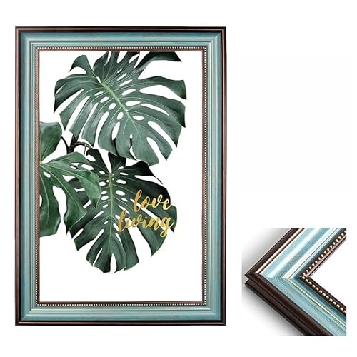 Kzmp 額縁 アンティーク風 賞状額縁 写真立て おしゃれ フォトフレーム 御洒落 樹脂製 置き掛け兼用 レトロ アンティーク ヴィンテージ 壁掛け 縦横兼用 (A3 内寸【29.7×42cm】壁掛け,レンチブルー)