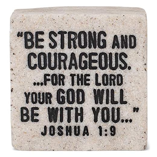 Lighthouse Christian Products Strong and Courageous Scripture Block 2.25 x 2.25 Cast Stone Plaque