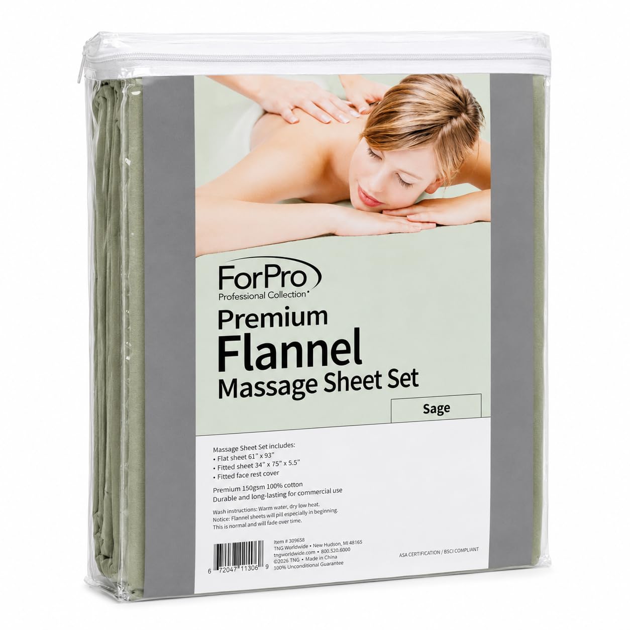 ForPro Premium Flannel 3-Piece Massage Sheet Set, Sage