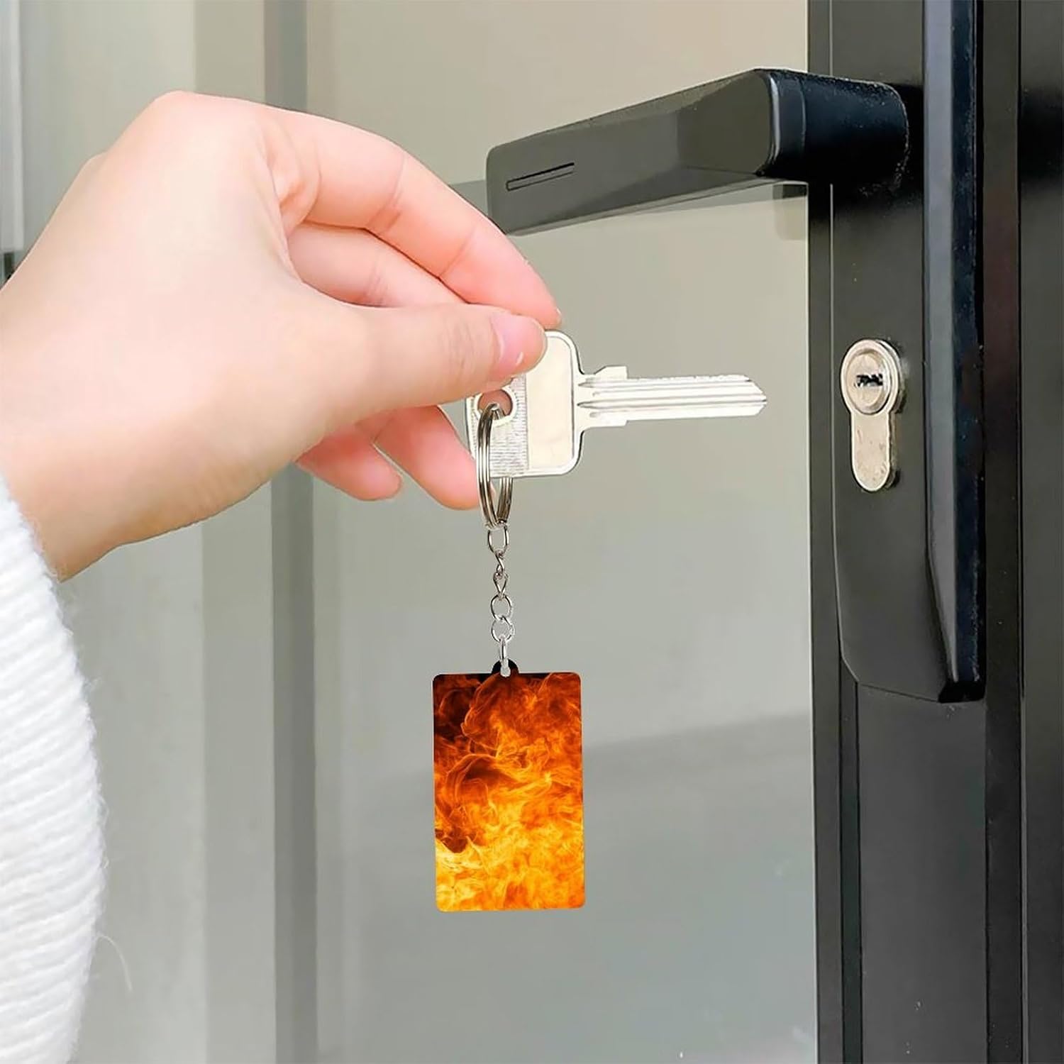 Roaring Flame Acrylic Key Chain, 5cm x 3cm Rectangle Single Sided Acrylic Metal Split Ring Portable Decoration House Key Charm Holder Travel Bag Daily Accessories image 4