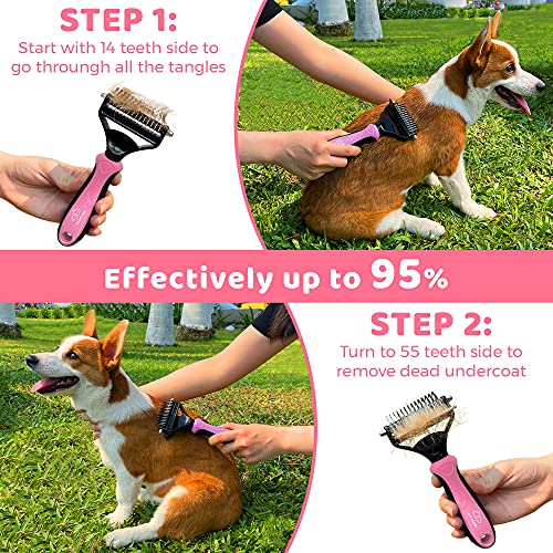 Dog Brush And Cat Brush-With Deshedding Brush, Dog Dematting Tools And 2 Side Shedding Brush Glove, Reduce Shedding Up To 95%, Work Great For Short To Long Hair, And Large Breeds By Ozark Pet (Pink L) #TOP1