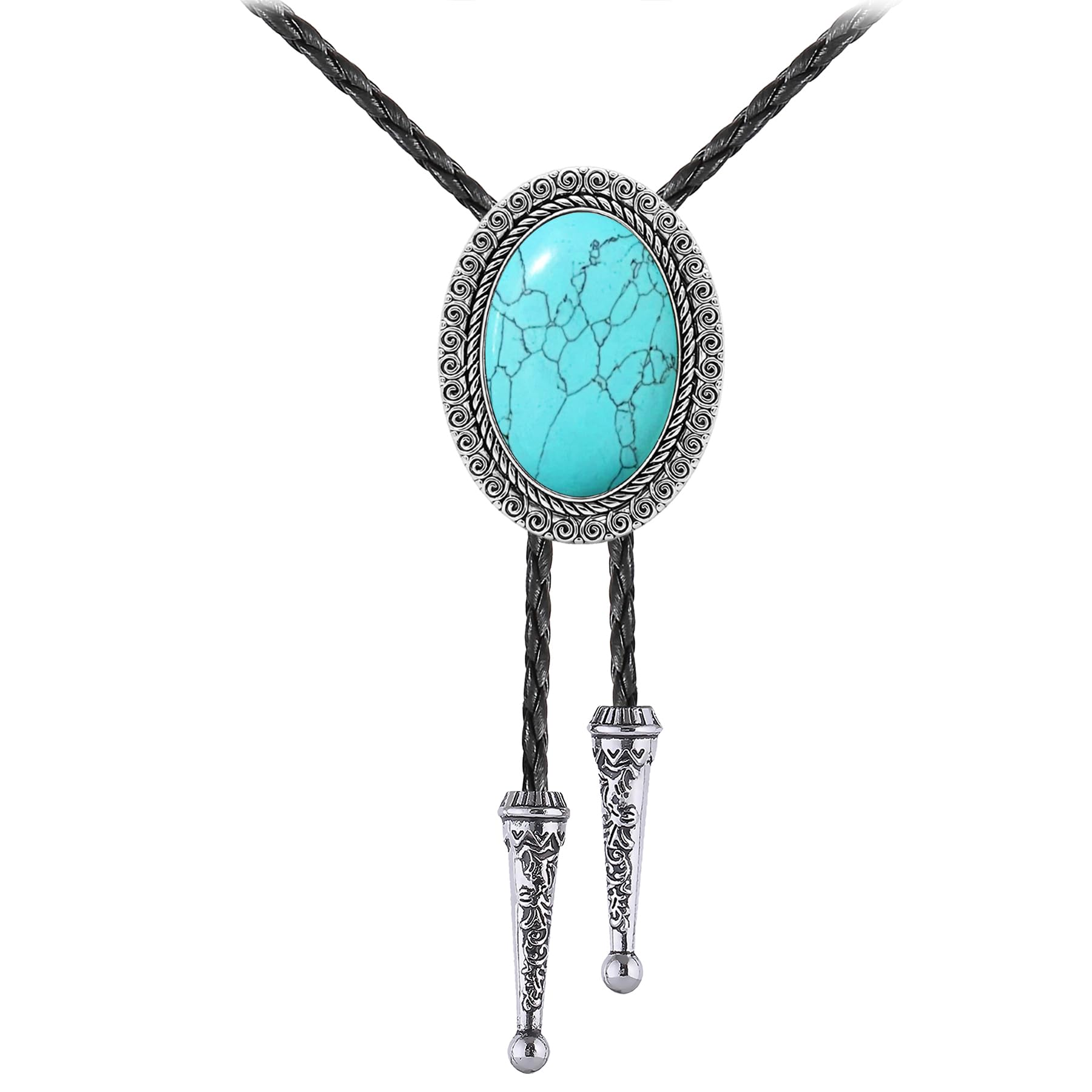 Jeilwiy Bolo Tie for Men Real Stone Westwern Cowboy Ties Silver Bolos Women Leather Necktie Gift for Birthday Christmas