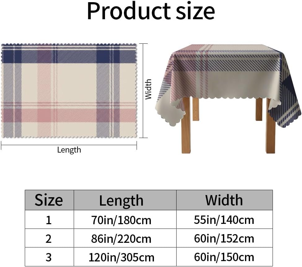 Blue Beige Pink Plaid Print Table Cloth Rectangle Table 60 × 120 Inch, Washable Italian Outdoor Cloths, Girl Party Decorations Coquette Party for Restaurant Birthday Supplies Everyday Cover