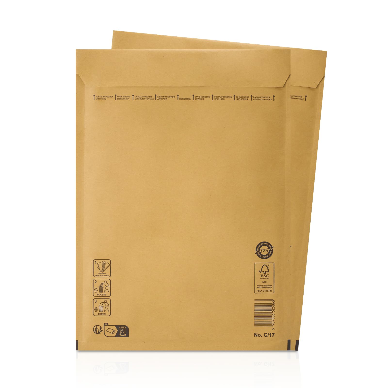 25 sobres acolchados con burbujas de aire, adecuados para DIN A4 + / C4, embalaje de envío con cierre autoadhesivo G7 (250 x 350 mm) 17/G, marrón