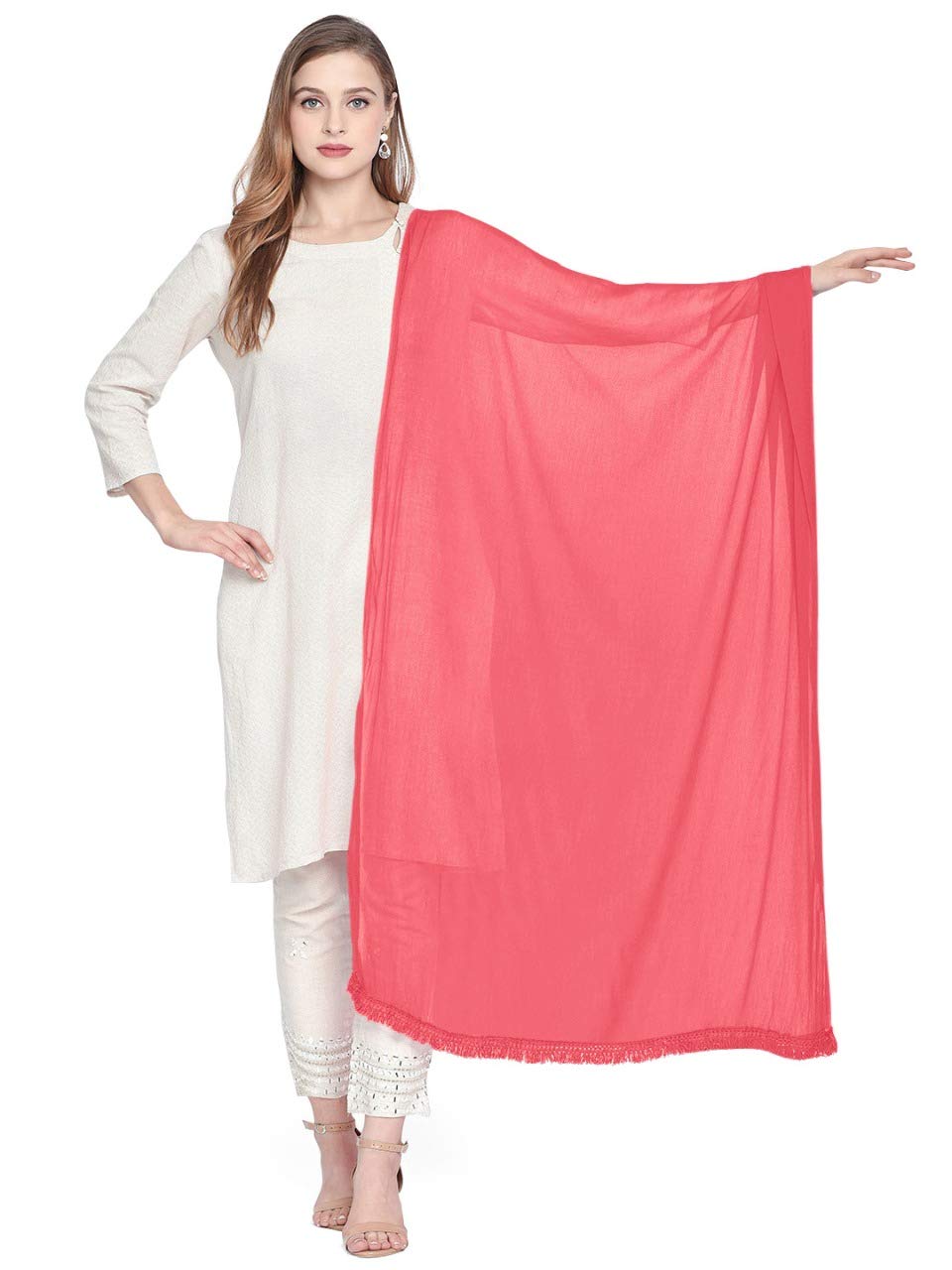 dupatta bazaar Woman's Coral Chiffon Dupatta-picture-39