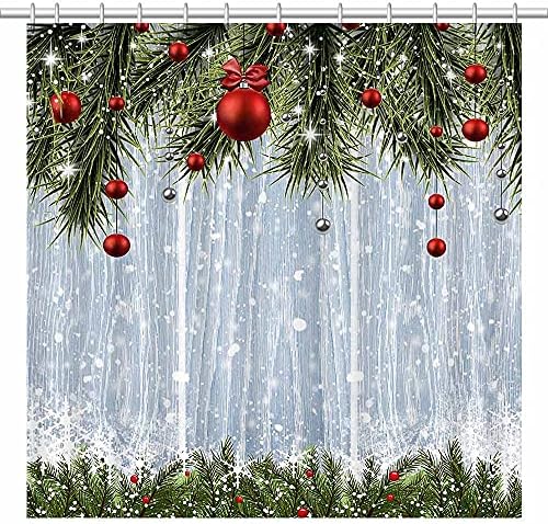 SHENGJUN 72x72 Winter Christmas Rustic Wood Shower Curtains for Merry Xmas Bath Bathroom Snowflakes Snowy Pine Trees Decors Its Cold Outside Home Fabric Waterproof Shower Curtain Set with 12 Hooks