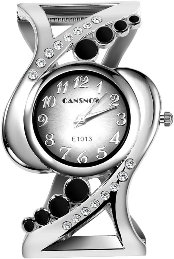 Women Luxury Crystal Cuff Bracelet Round Dial Analog Quartz Wrist Watch for Ladies