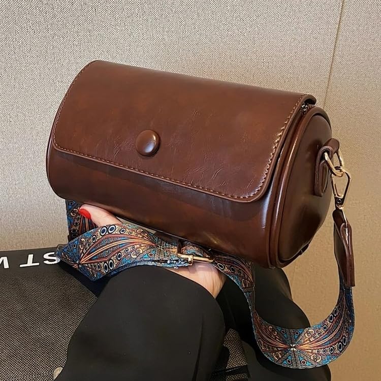 Image of Vintage Leather Crossbody Sling Bag with Decorative Patterned Strap for Daily Use, Travel & Shopping, Phone Purse with Adjustable Strap - Lightweight Casual Trendy Bag for Ladies & Girls