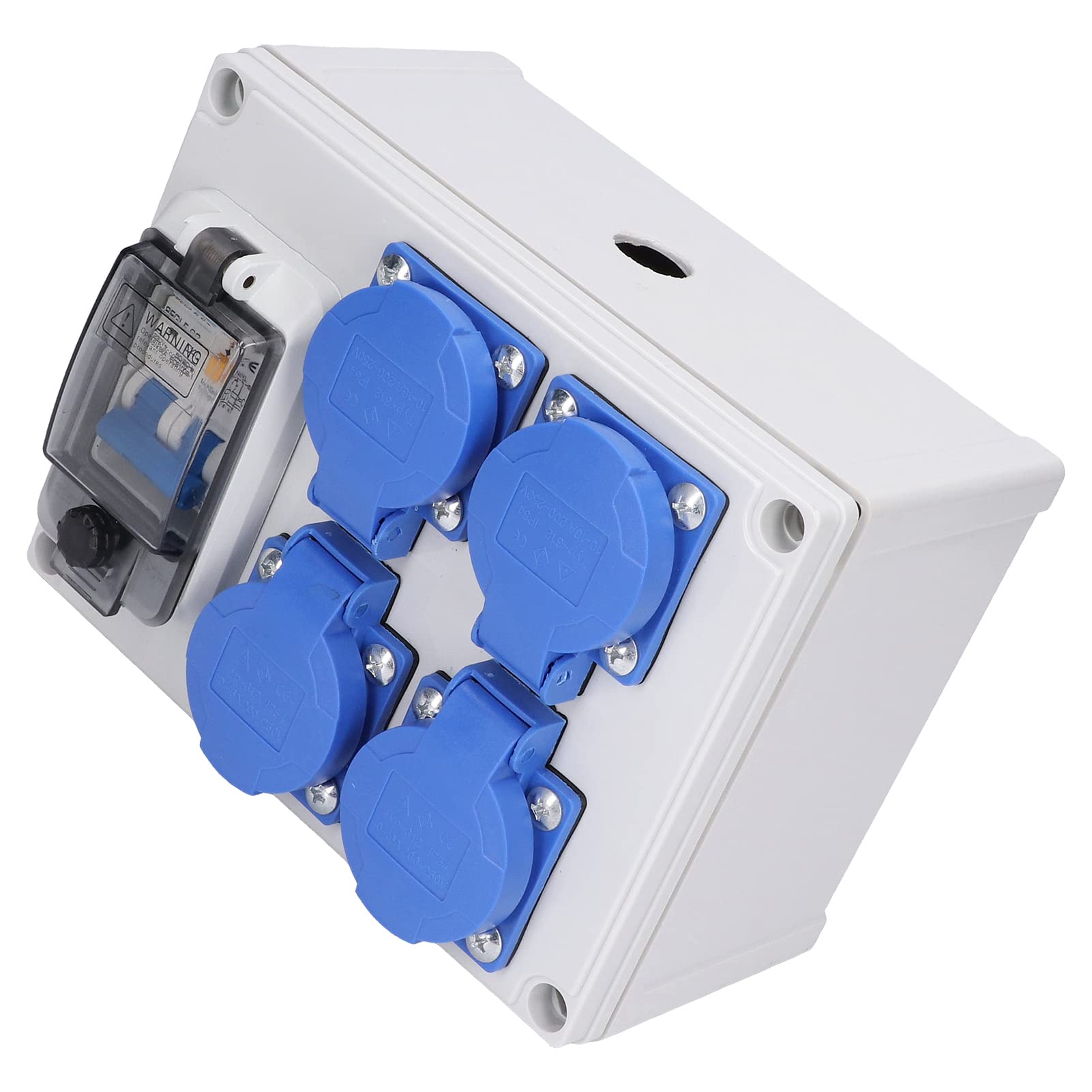 Presa a Muro con Presa di Corrente Tedesca a 4 Posizioni, con Coperchio a Chiusura Automatica, Interruttore Automatico 63A, per Garage, Bagno, Giardino Interno Ed Esterno