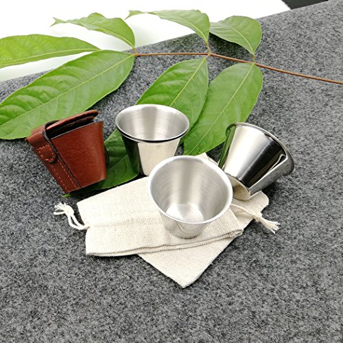 Isavage Shot Glasses With Brown-Red Leather Case 1.5Oz Each Set Of 4 18/8 Stainless Steel, 1Pc Reusable Bag-Ym205 #TOP7