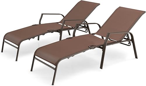Tangkula Tumbona apilable plegable ajustable de 2 piezas para patio, silla reclinable de patio al aire libre con respaldo de 5 posiciones, marco de