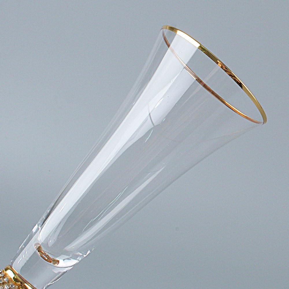 Flauta de champán Copa de champán con boca dorada, juego 2 copas cristal, capacidad 7,44 oz for reuniones empresa Fiesta