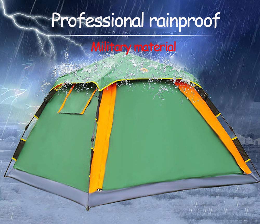 3-4 Personen Familien-Gruppenzelt mit Sonnendach, 145 cm Spitzenhöhe, Camping, Festival, wasserdichtes Automatikzelt, 5000 mm Wassersäule, Grün