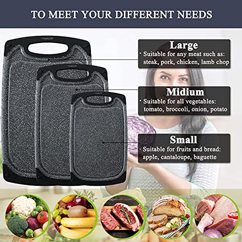 KIMIUP Chopping Board Set, 3 Chopping Boards with Non-Slip Feet, Juice Grooves, BPA Free, Easy Grip Handle, Dishwasher Safe Kitchen Accessories Cutting Board (Dark Grey) - Image 5