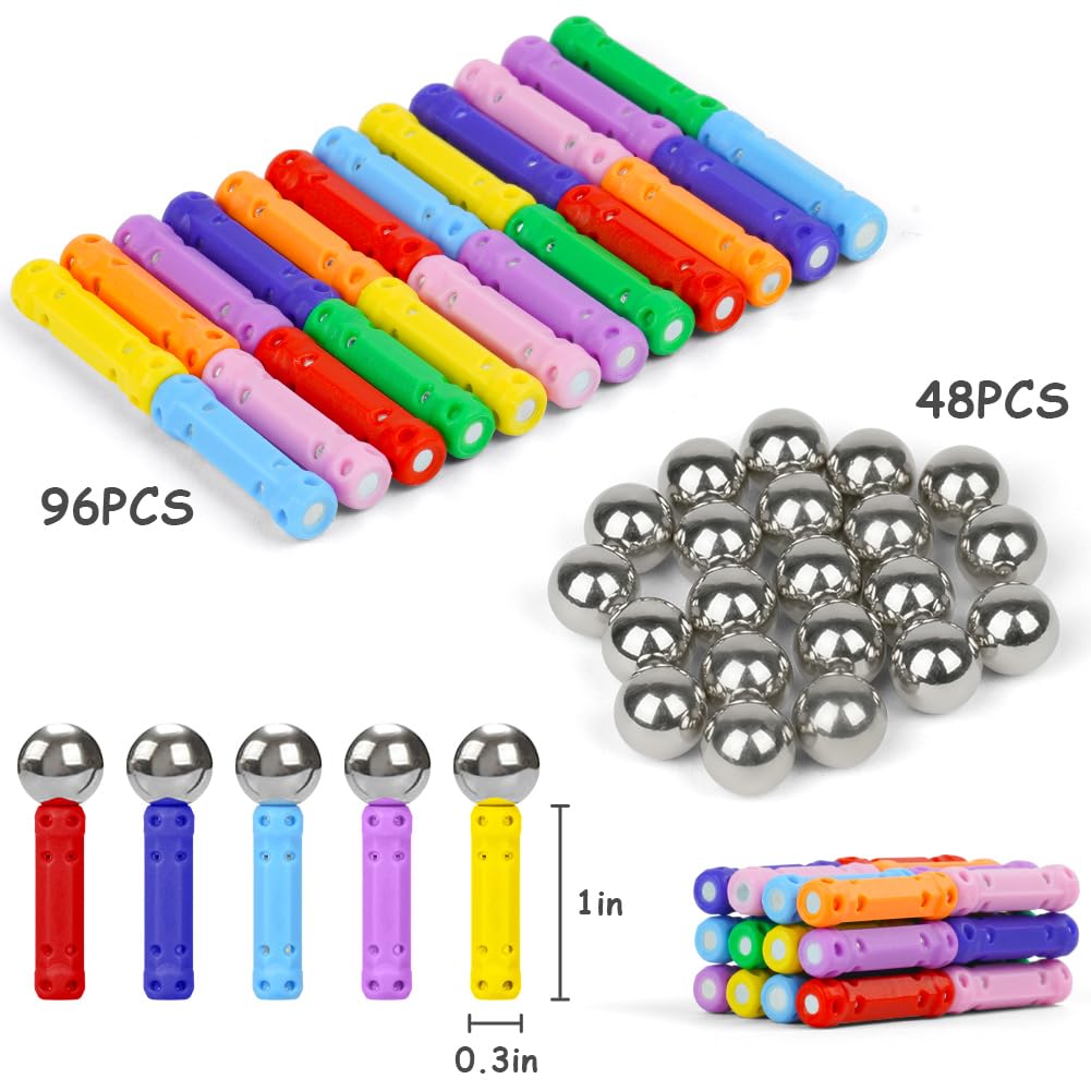 AUAUY 144 magnetyczne klocki, puzzle 3D, zabawki budowlane, magnesy konstrukcyjne, klocki magnetyczne, zabawki edukacyjne, pałeczki magnetyczne, zestaw STEM, dla dzieci i dorosłych