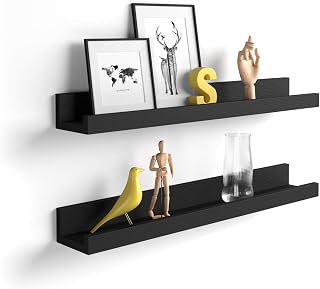 MOBILI FIVER, Par de estantes para Cuadros First, 60 cm, Color Madera Negra, 60 cmx13 cmx8 cm, Aglomerado y Melamina, Estante de Pared para Habitación, Entrada, Salon, Oficina, Made In Italy