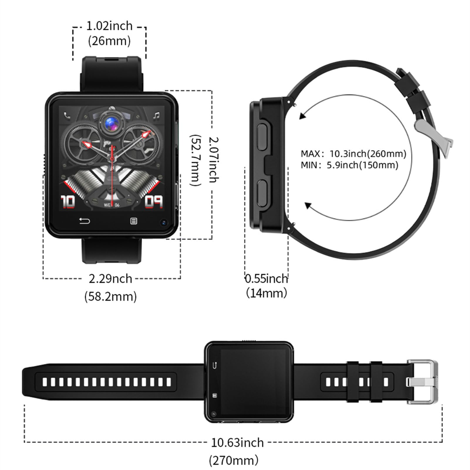 Aoresac wasserdichte Smartwatch mit 2,64-Zoll-Touchscreen, GPS und BT, Schrittzähler, für Navigation und Musik, 4 GB + 64 GB Speicher