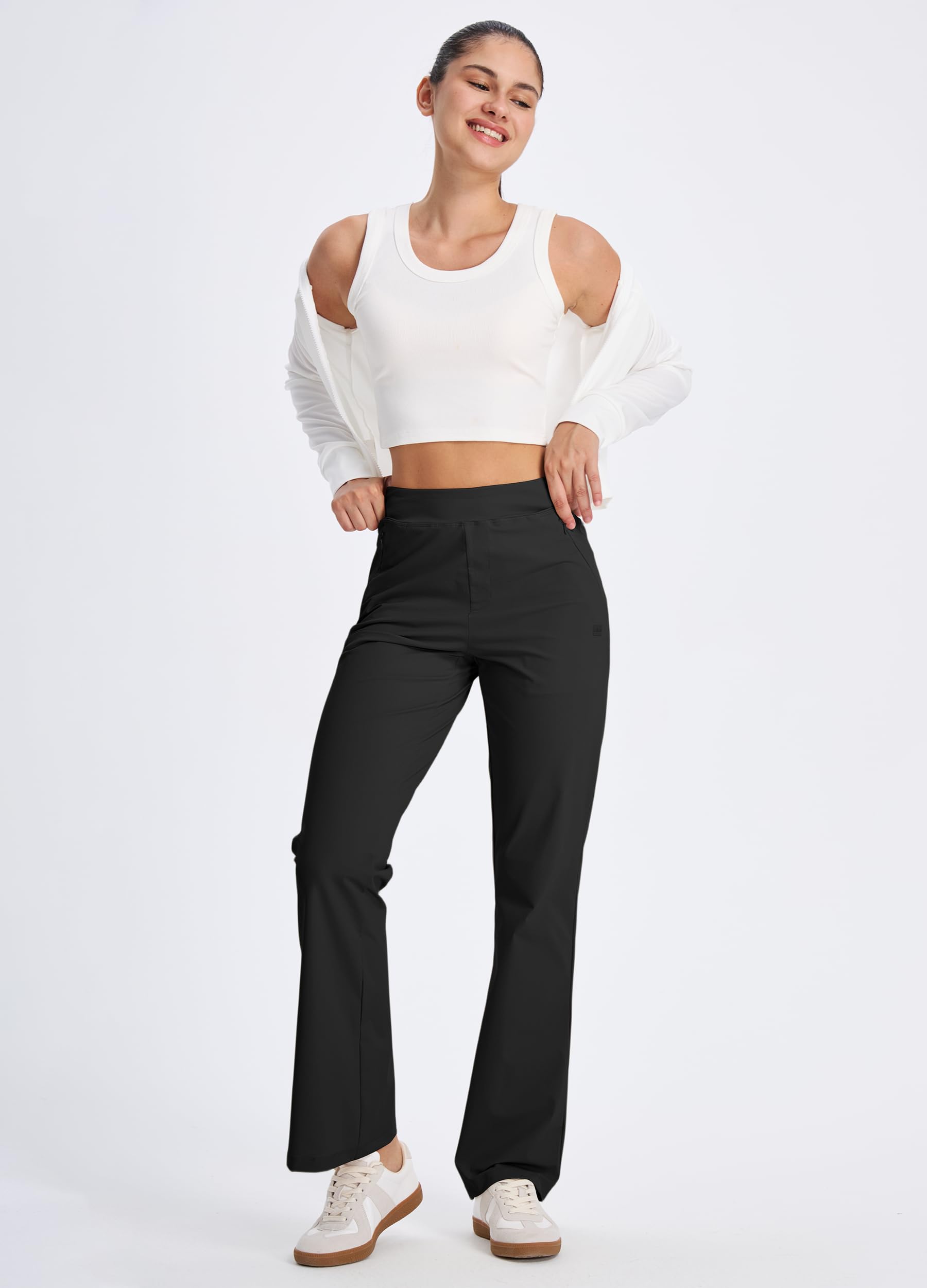 Libin Pantaloni Golf Donna Leggeri Estivi Viaggio | Pantaloni Casual Bootcut Vita Alta Elastici, Tasche Con Zip Leggeri Pantaloni Estivi Slip-On Viaggio Jogging
